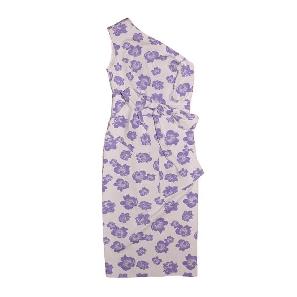 EVA MENDES NEW $80 NY & Co One-Shoulder Belted Floral Sheath Dress XS - Picture 1 of 3